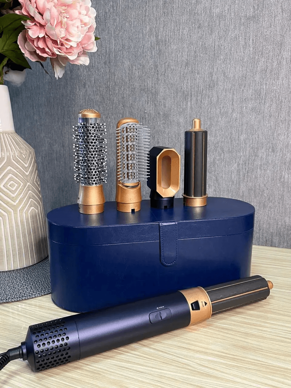Стайлер 5 в 1 HAIR BRUSH Styler + Коробка з функціями об'єму, випрямлення, накручування темно-синій