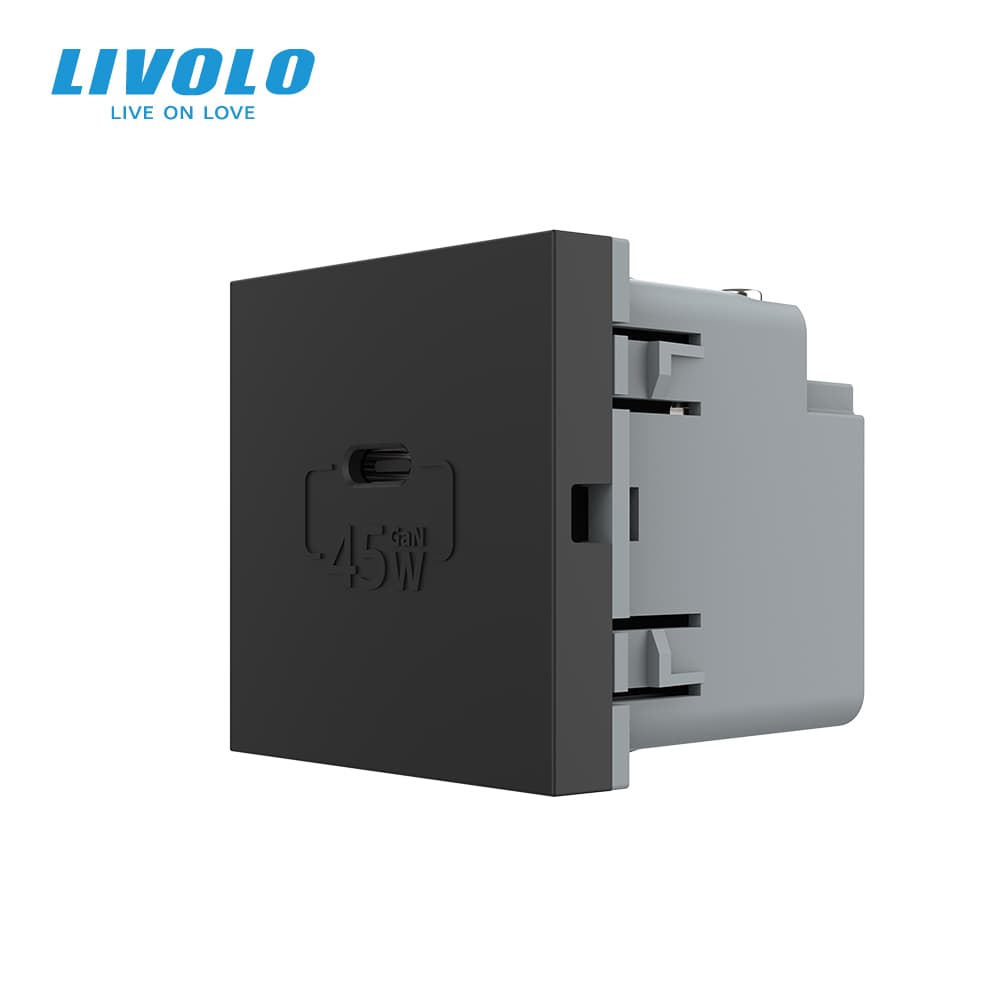 Розетка LIVOLO з USB-C Power Delivery 45 Вт, чорна