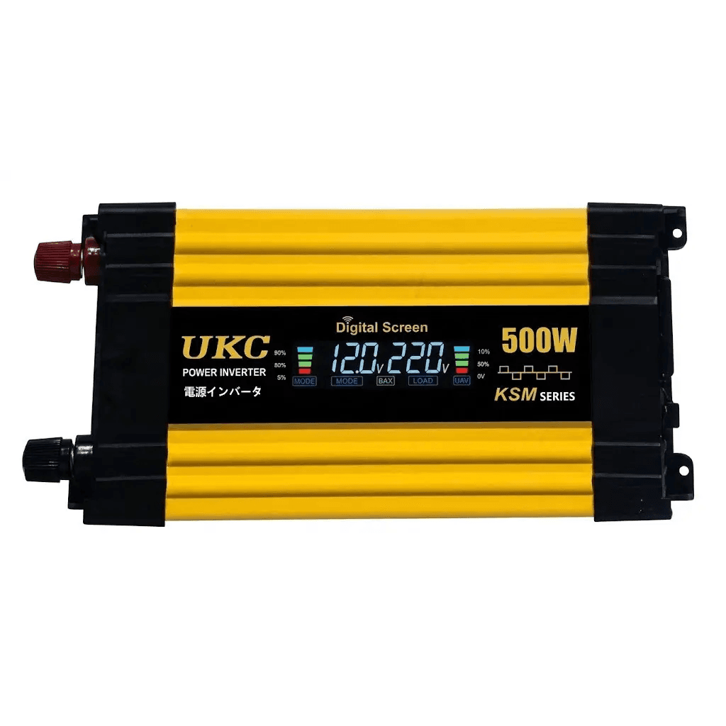 Автомобільний інвертор Жовтий — Перетворювач напруги з 12-220V, 500Вт, 2хUSB