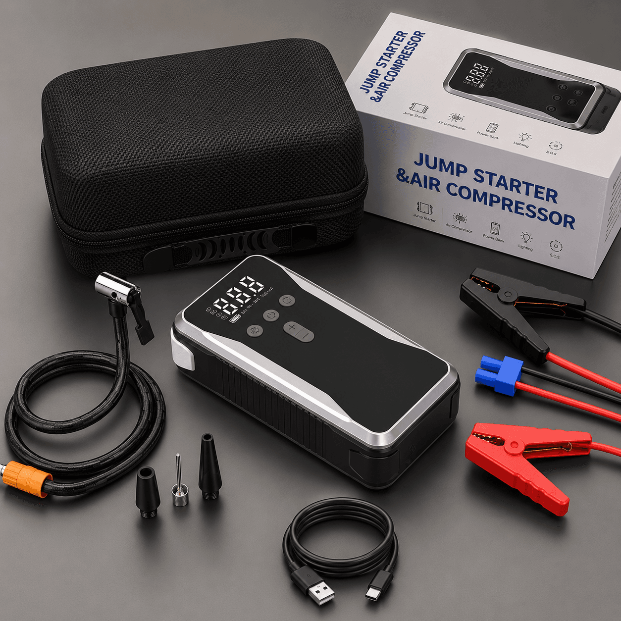 Пускозарядний пристрій S3+ компресор, Power Bank та LED-підсвічування