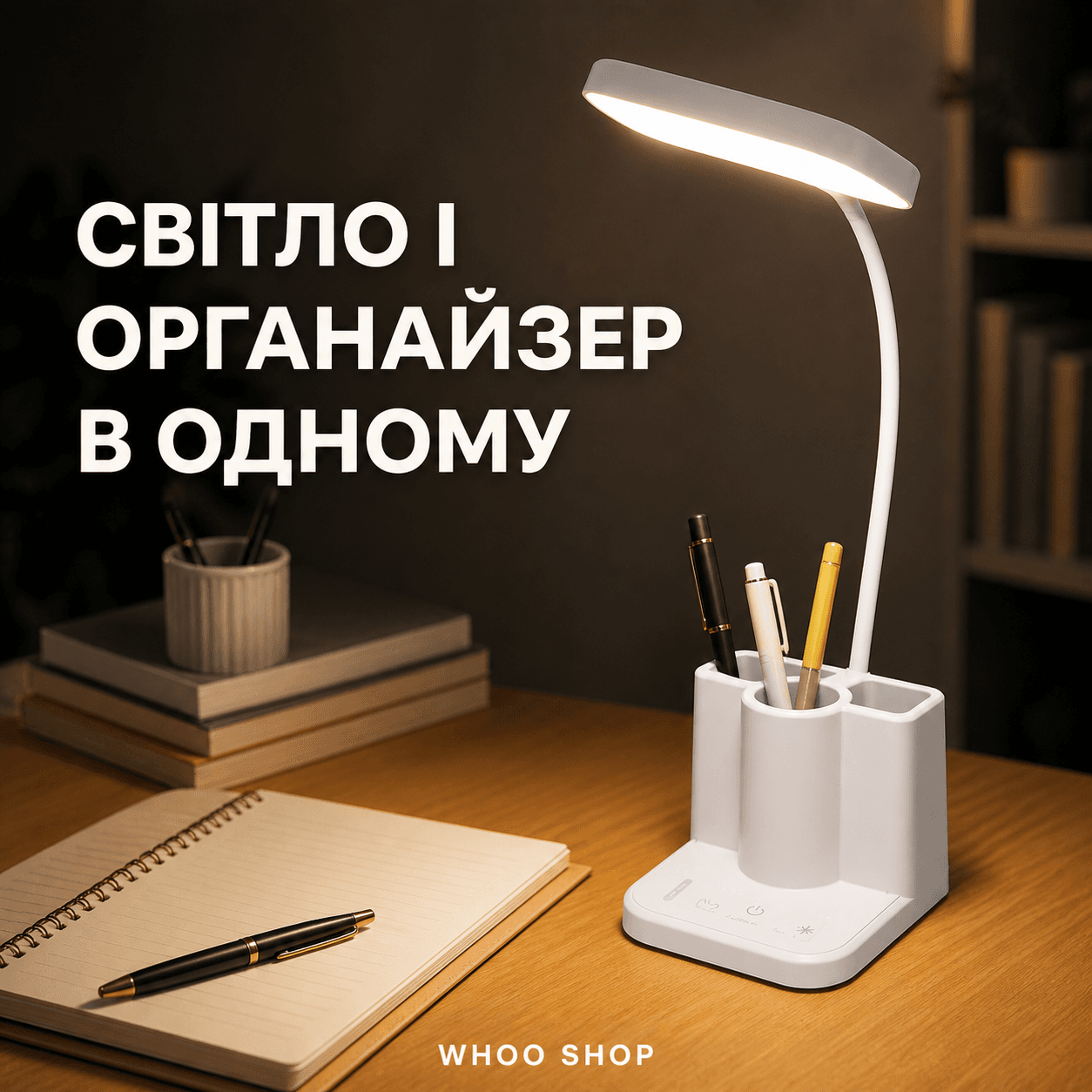 Акумуляторна настільна лампа BL-QP-2209-B / Світильник з USB тепле та холодне біле світло / Лампа з органайзером — головне зображення
