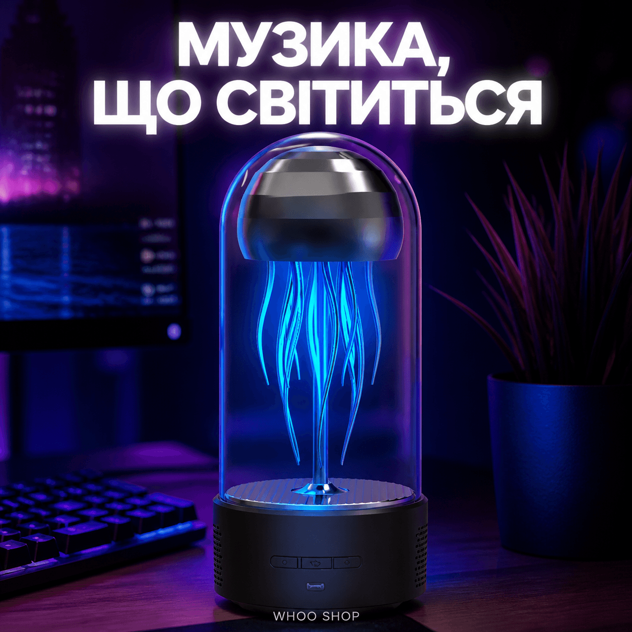 Портативна колонка Bluetooth Медуза із функцією нічника A-Plus на 7 режимів світла, об'ємний звук 360° — головне зображення