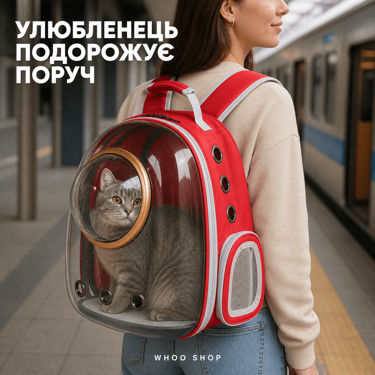 Переноска-рюкзак ілюмінатор для котів та собак зі сферичним ілюмінатором — головне зображення