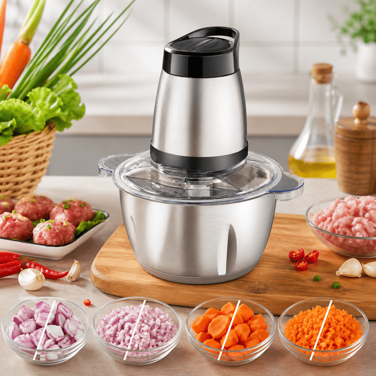 Блендер Raf Food Processor R7019 кухонний подрібнювач 250W металева чаша на 2 л чоппер — головне зображення