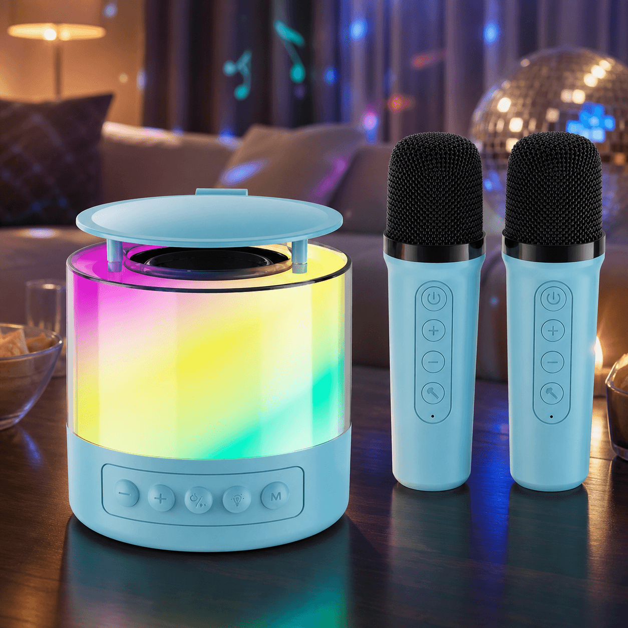 Портативна акустична колонка K19 з Bluetooth та LED-підсвічуванням для караоке бірюзовий — головне зображення