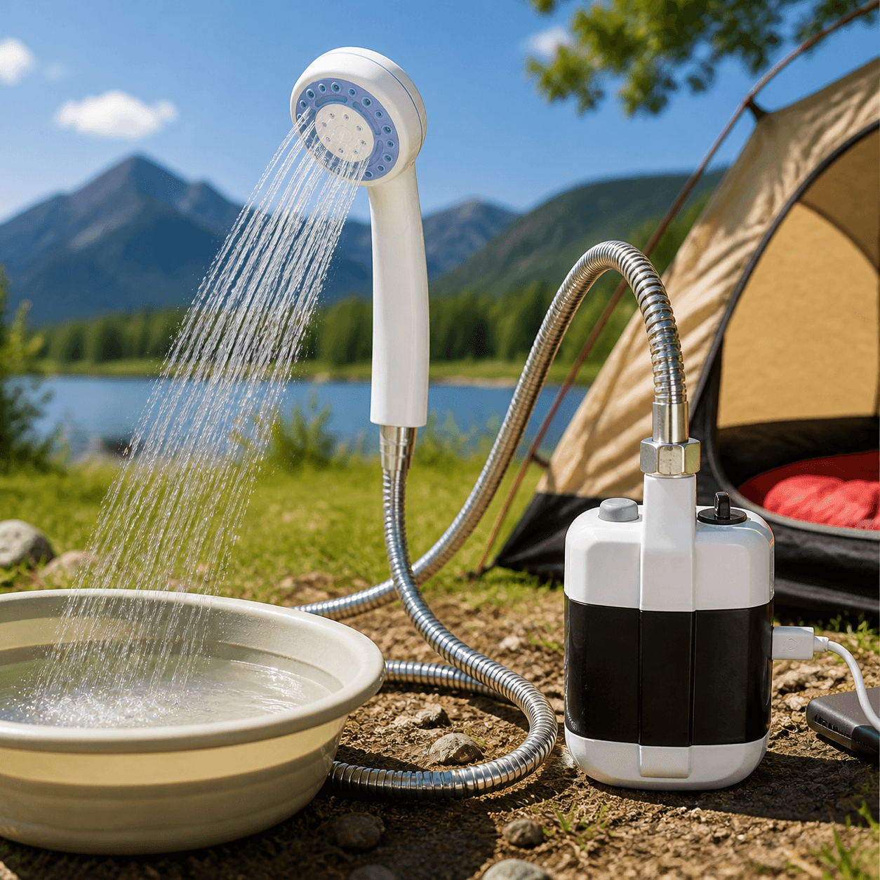 Похідний портативний душ Portable Outdoor Shower з акумулятором і USB зарядкою — головне зображення